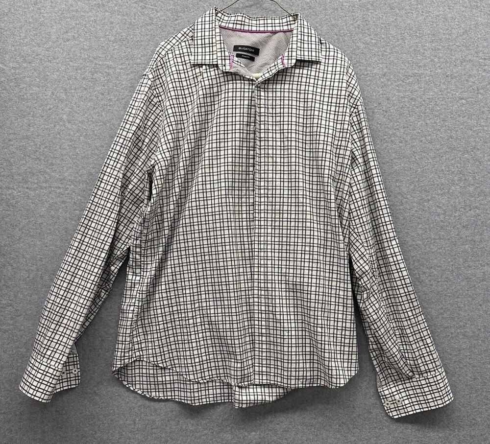 Bugatchi Uomo Dress Shirt Mens Size Large Shaped Fit Flip Cuff Button Up Black